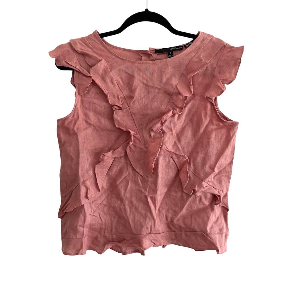 Harve Benard Linen Ruffle Blouse Mauve Pink Cottagecore Feminine Romantic  Top S